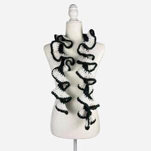 Handmade knitted scarf crocheted green